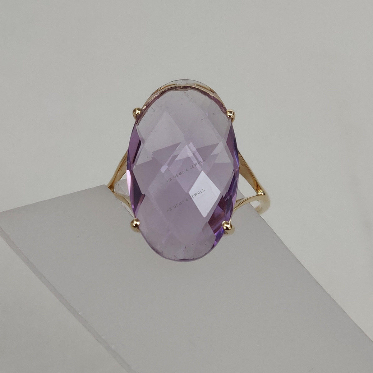 14K Solid Gold Natural Pink Amethyst Ring: Oval Ring, February Birthstone