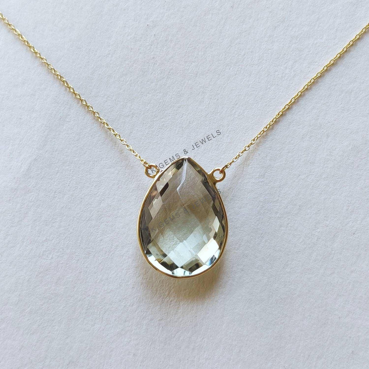 Natural Green Amethyst Chain Necklace, 14K Solid Yellow Gold, February Birthstone