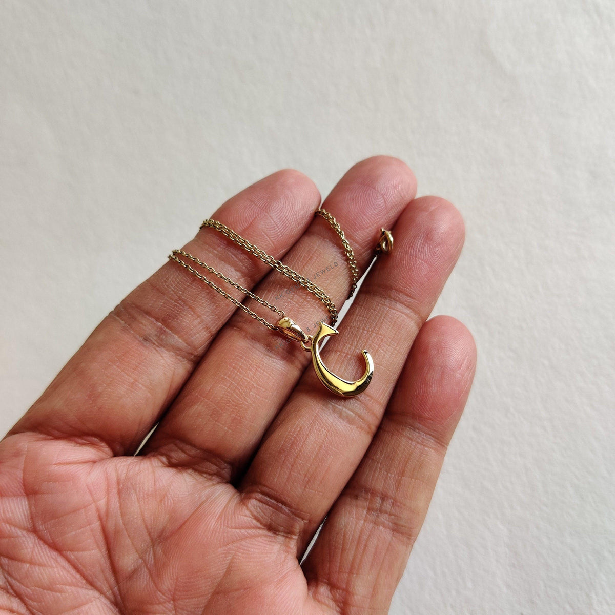 14K Solid Gold Initial C Pendant, Letter Charm