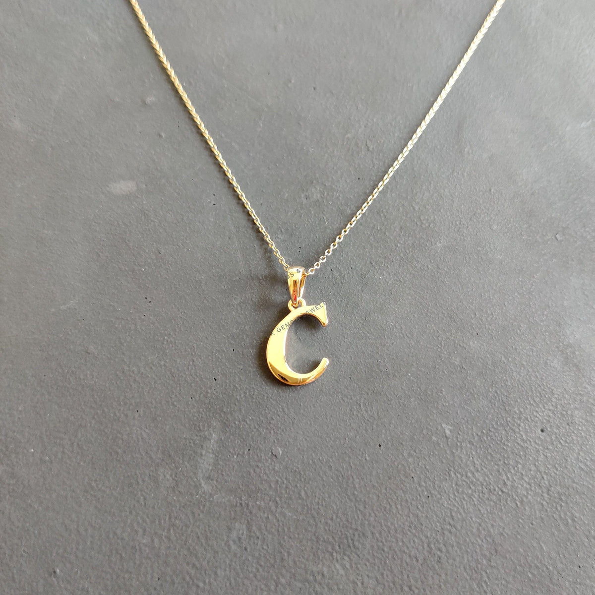 14K Solid Gold Initial C Pendant, Letter Charm