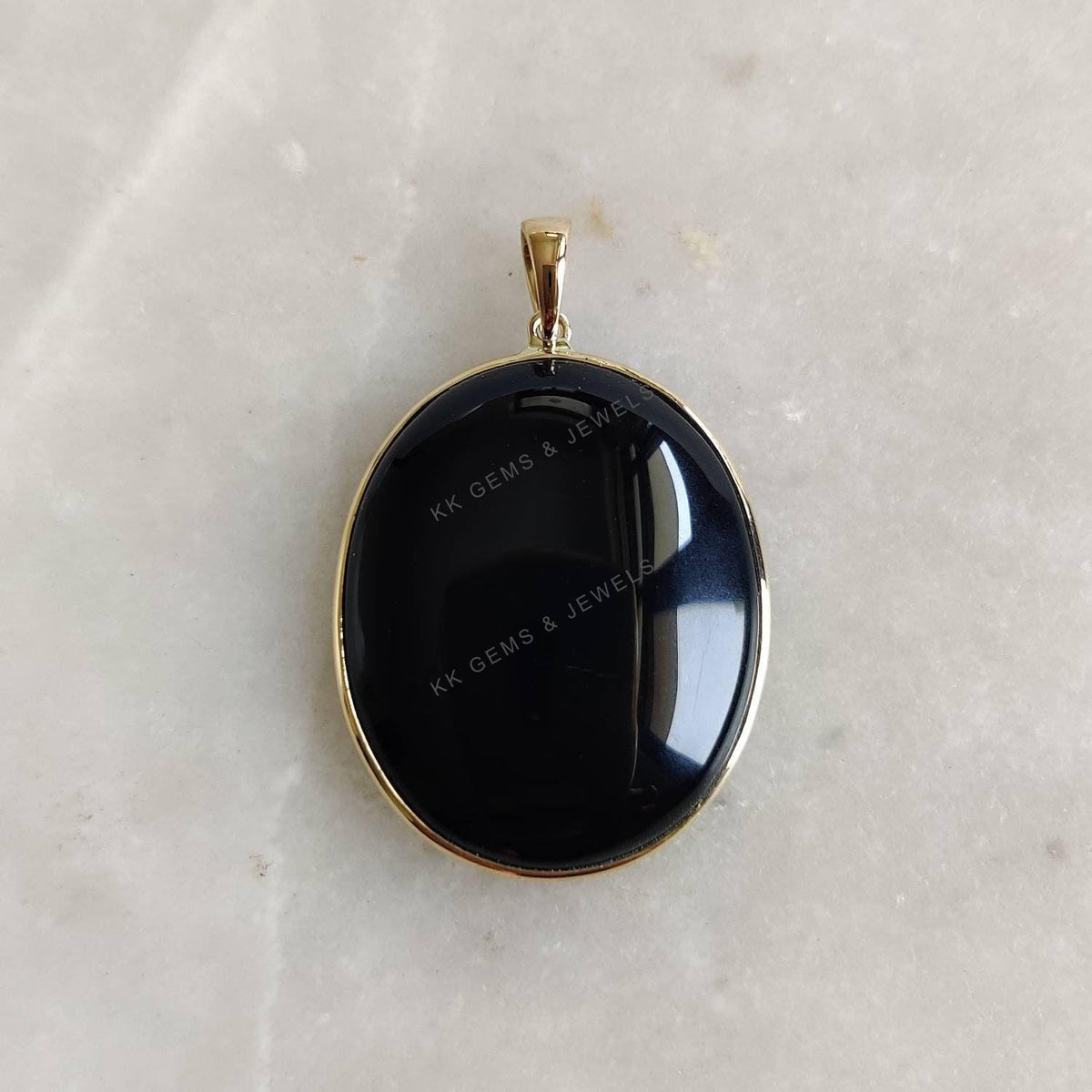 14K Solid Yellow Gold Natural Black Onyx Pendant, December Birthstone, Bezel Pendant, Christmas Present