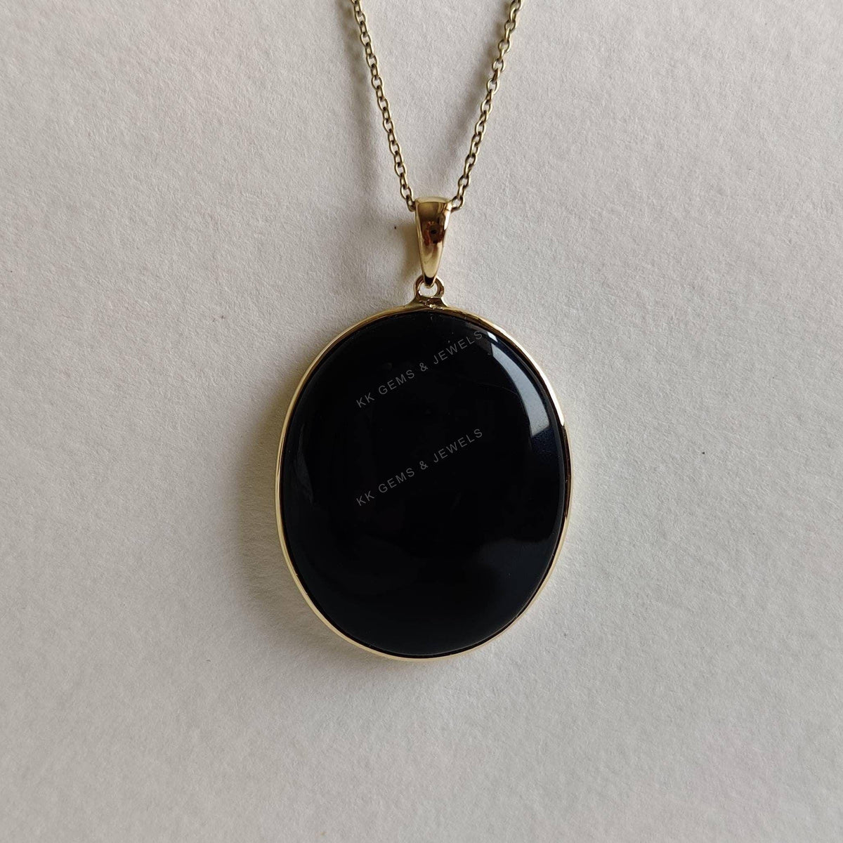 14K Solid Yellow Gold Natural Black Onyx Pendant, December Birthstone, Bezel Pendant, Christmas Present