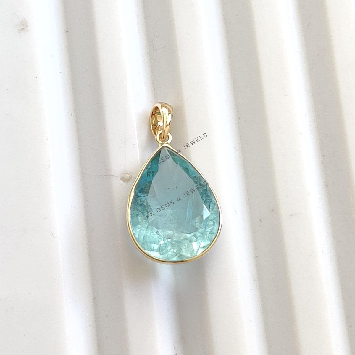 14K Solid Yellow Gold Natural Aquamarine Pendant, Pear Cut, March Birthstone