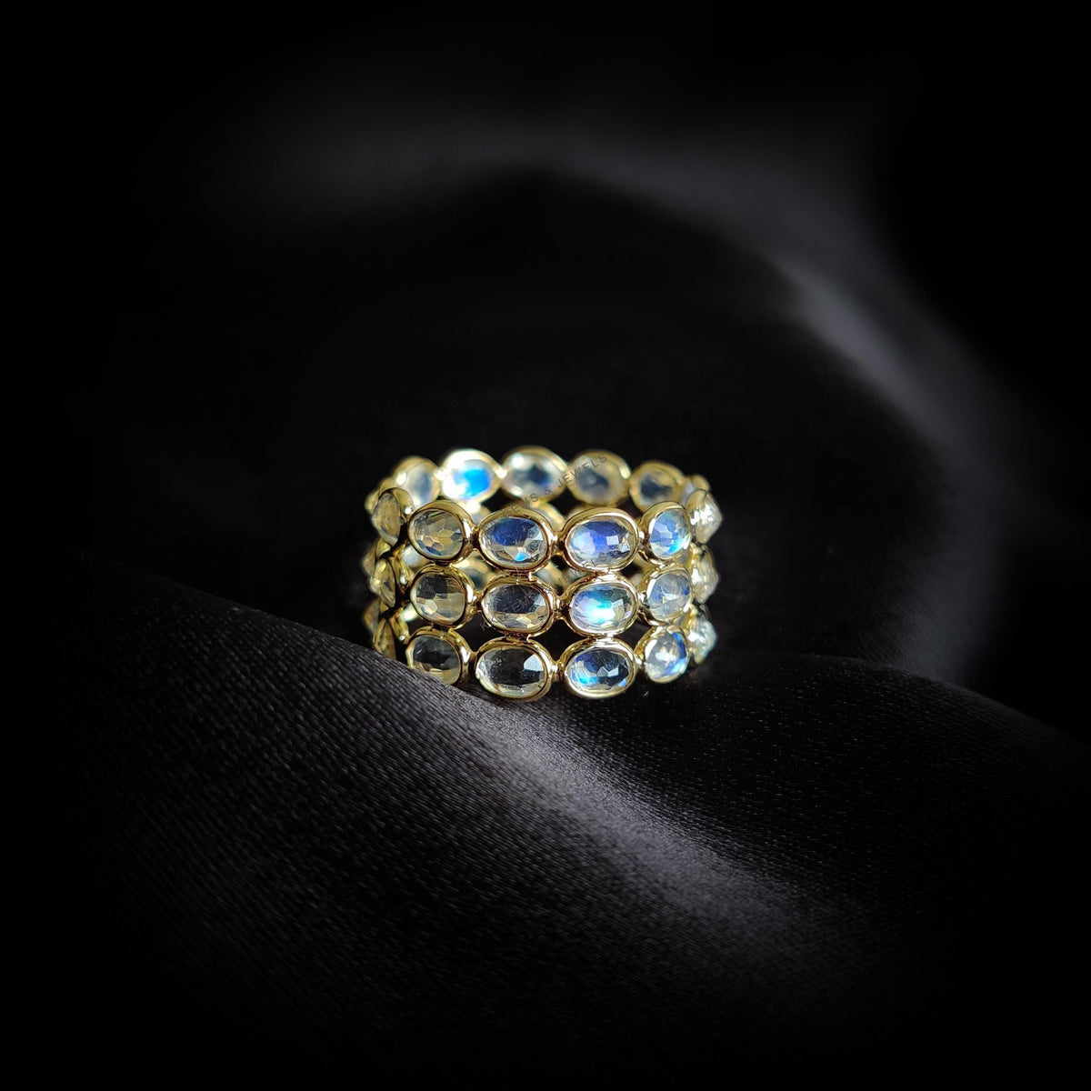 14K Solid Gold Natural Rainbow Moonstone Ring, Gemstone Stacking Ring