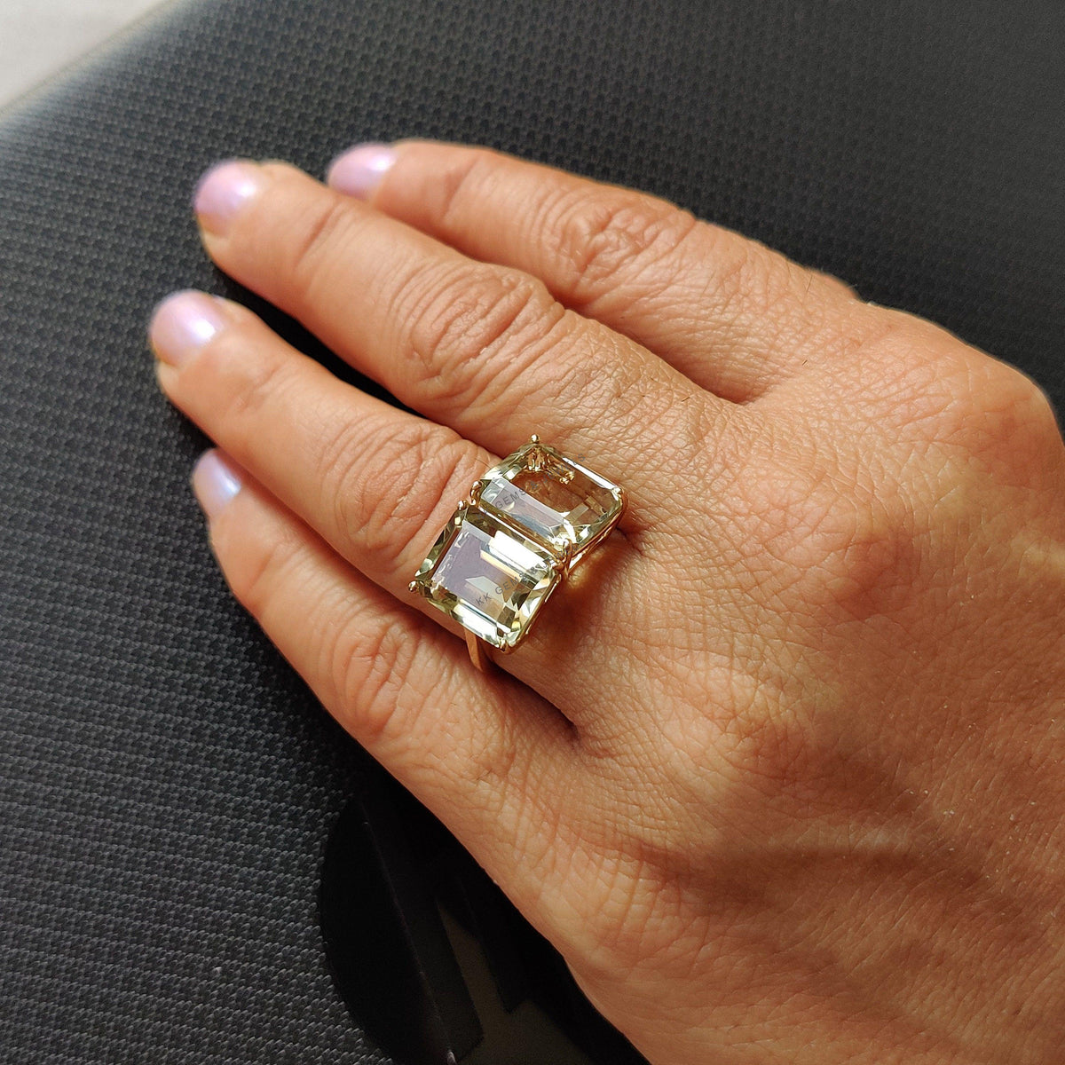 Natural AAA Grade Green Amethyst Ring, 14k Solid Yellow Gold, February Birthstone