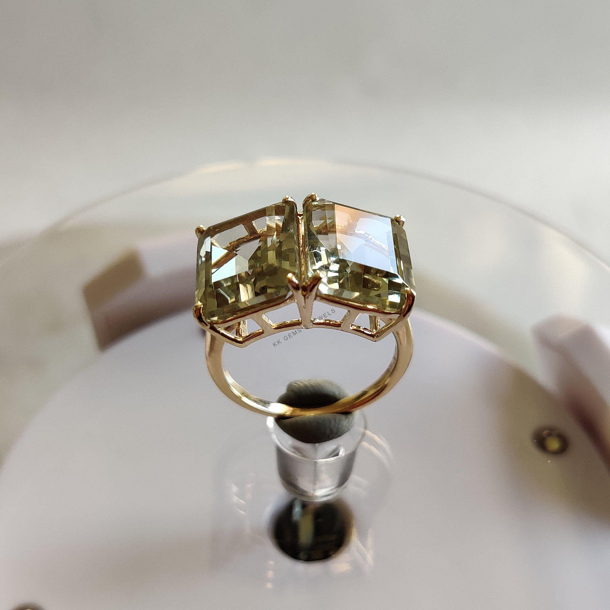 Natural AAA Grade Green Amethyst Ring, 14k Solid Yellow Gold, February Birthstone