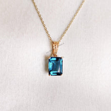 14K Solid Gold Natural London Blue Topaz Pendant - December Birthstone Jewelry