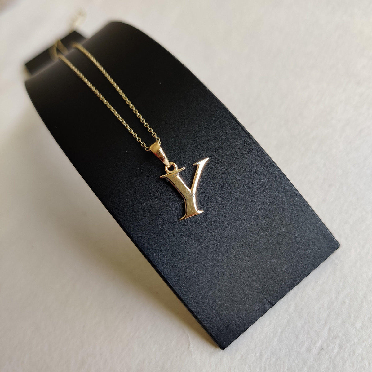 14K Solid Yellow Gold Initial Y Pendant, Alphabet Charm Pendant