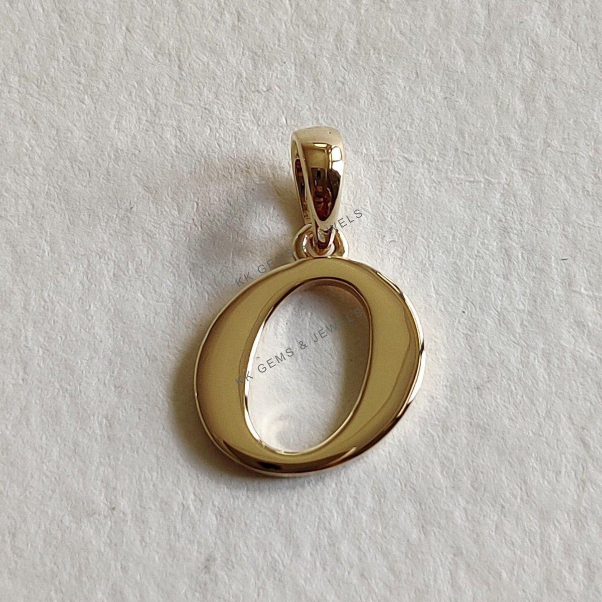 14K Solid Yellow Gold Initial O Pendant, Alphabet Pendant