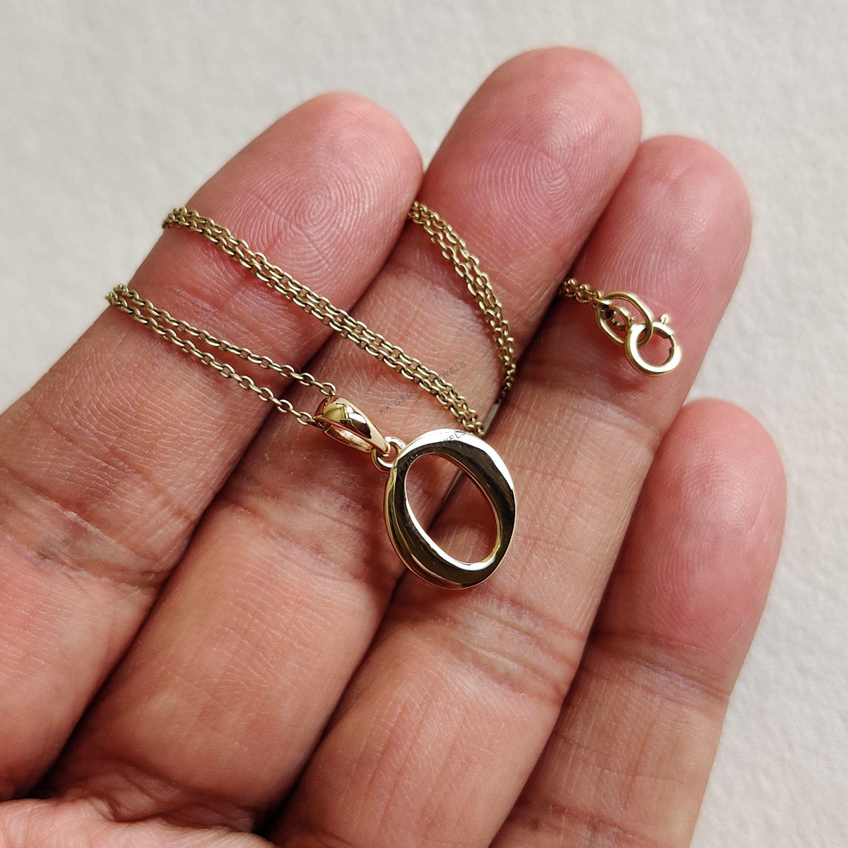 14K Solid Yellow Gold Initial O Pendant, Alphabet Pendant