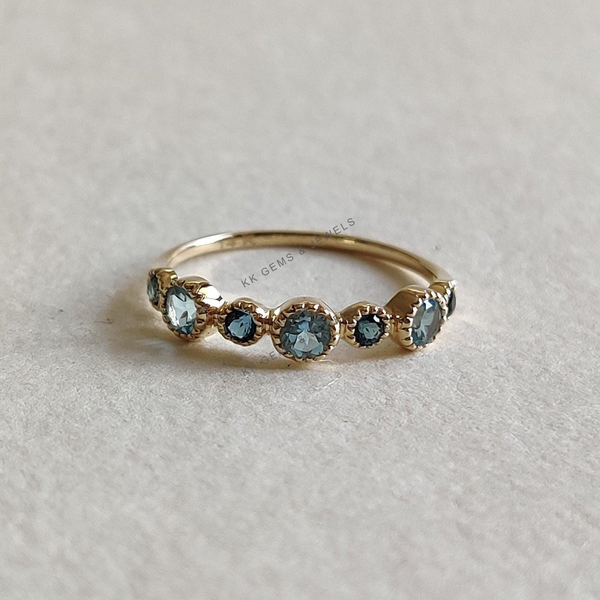 14K Solid Gold Natural Sky & London Blue Topaz Ring, December Birthstone