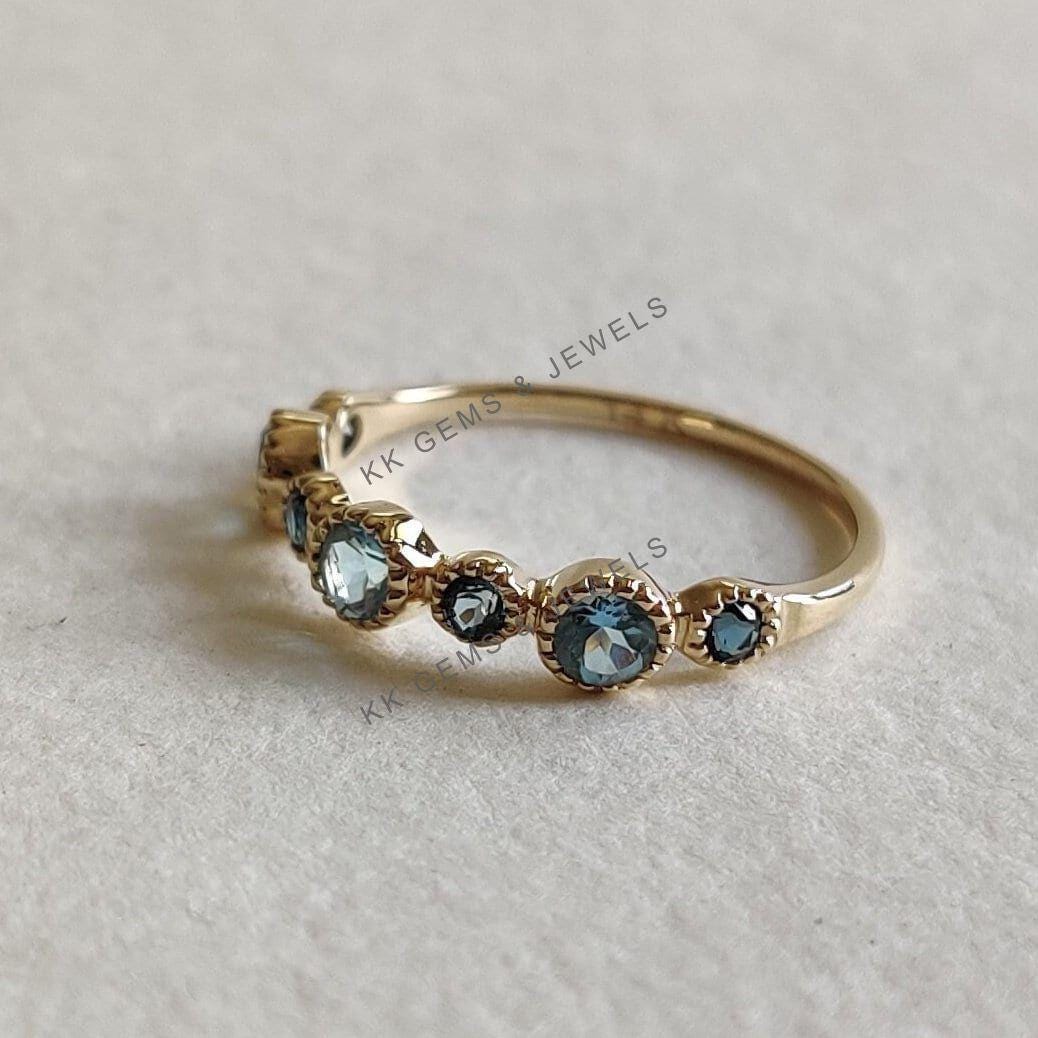 14K Solid Gold Natural Sky & London Blue Topaz Ring, December Birthstone