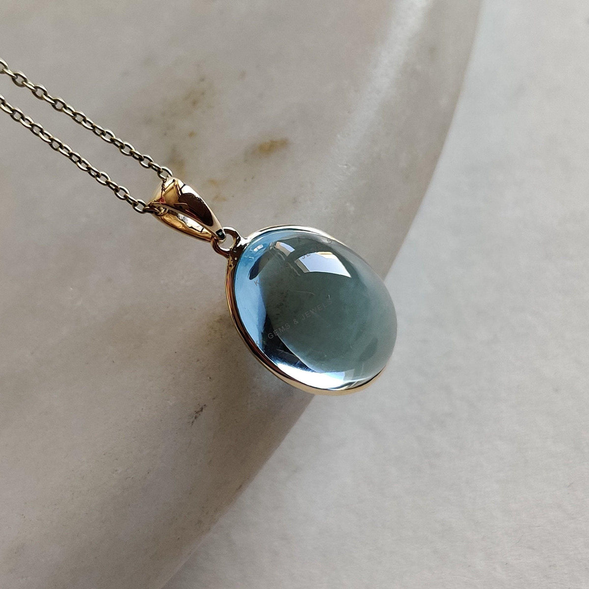 Natural Sky Blue Topaz Pendant, 14K Solid Yellow Gold Bezel Pendant, December Birthstone