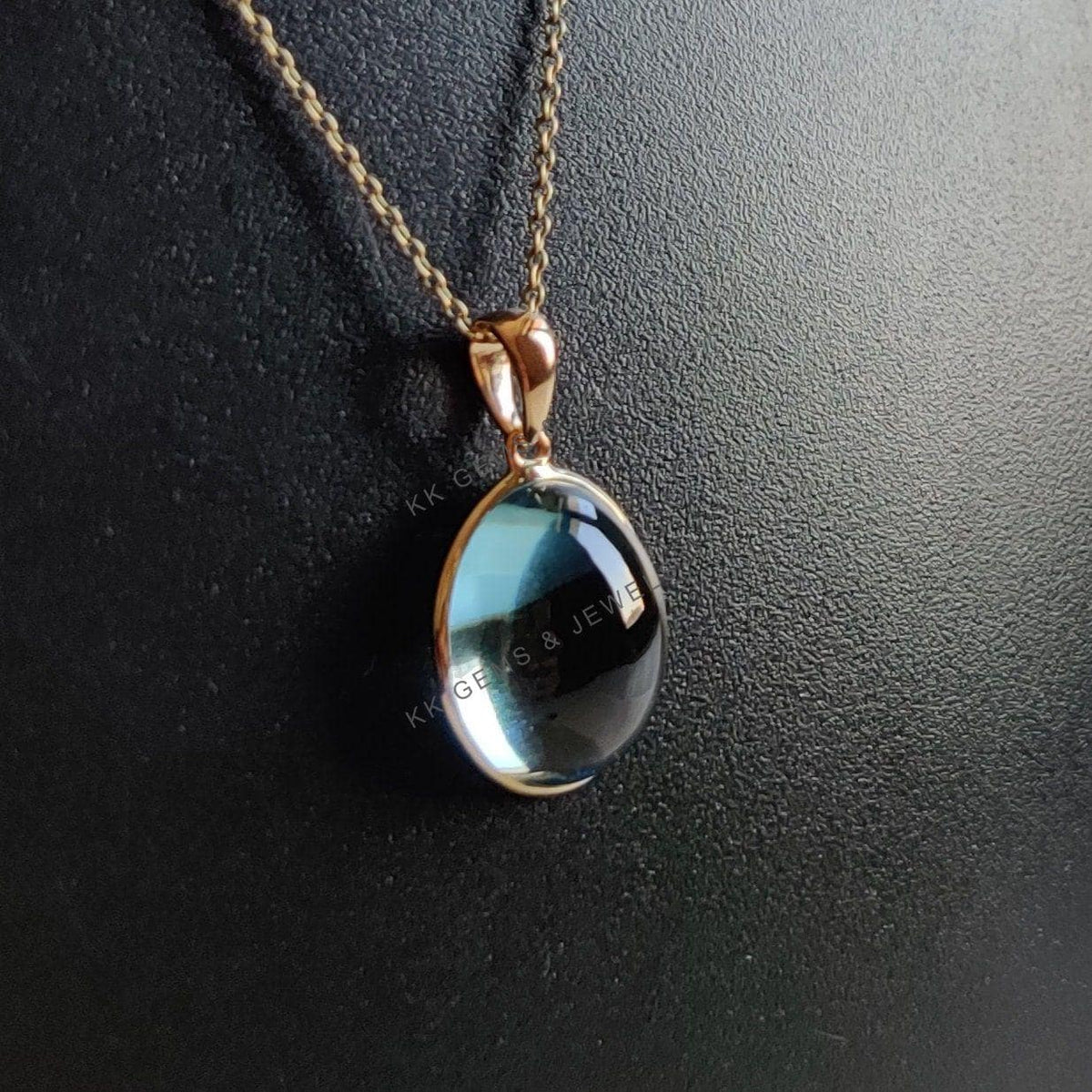 Natural Sky Blue Topaz Pendant, 14K Solid Yellow Gold Bezel Pendant, December Birthstone