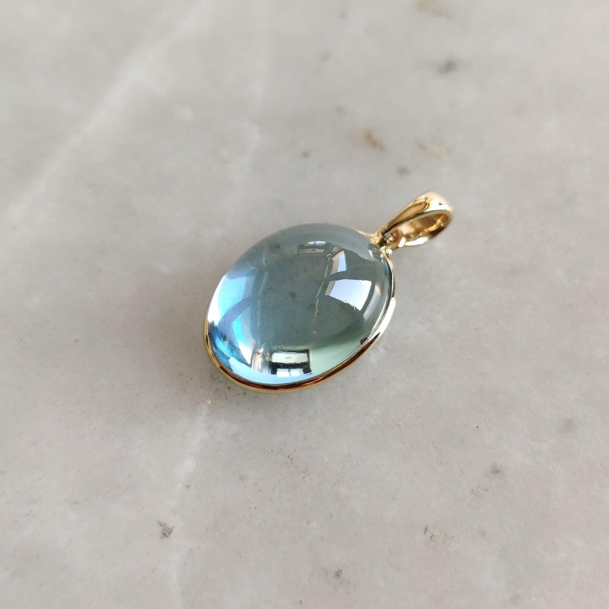 Natural Sky Blue Topaz Pendant, 14K Solid Yellow Gold Bezel Pendant, December Birthstone