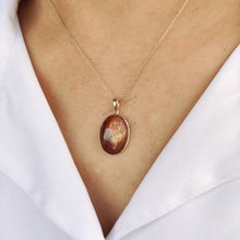 14K Solid Yellow Gold Natural Sunstone Pendant, Oval Feldspar Crystal Bezel Pendant