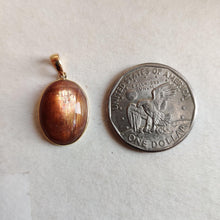 14K Solid Yellow Gold Natural Sunstone Pendant, Oval Feldspar Crystal Bezel Pendant