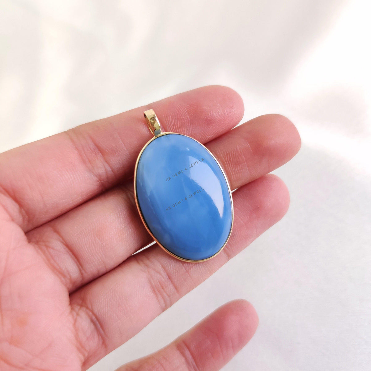 Natural Blue Opal Pendant, 14K Solid Yellow Gold Bezel Pendant, October Birthstone, Christmas Present, Natural Blue Opal Jewelry