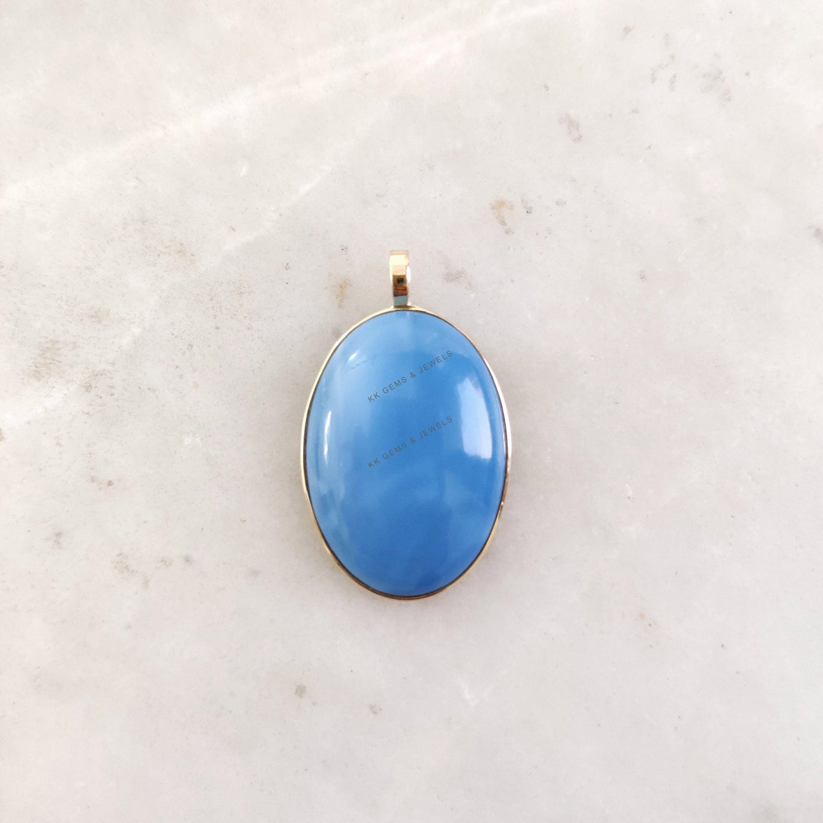 Natural Blue Opal Pendant, 14K Solid Yellow Gold Bezel Pendant, October Birthstone, Christmas Present, Natural Blue Opal Jewelry