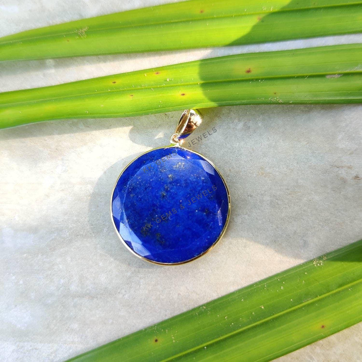 14K Solid Gold Natural Lapis Lazuli Pendant, Round Bezel Pendant, September Birthstone