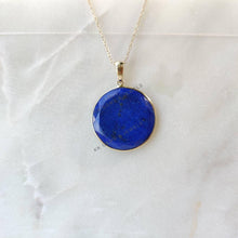 14K Solid Gold Natural Lapis Lazuli Pendant, Round Bezel Pendant, September Birthstone