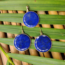 14K Solid Gold Natural Lapis Lazuli Pendant, Round Bezel Pendant, September Birthstone