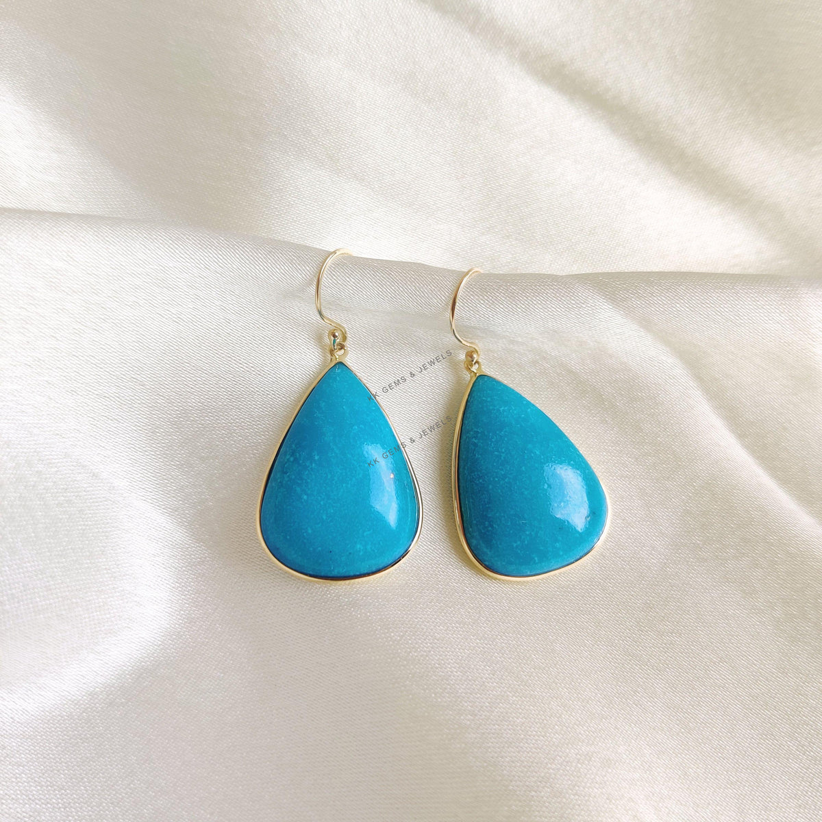 14K Solid Yellow Gold Natural Turquoise Earrings, December Birthstone Jewelry