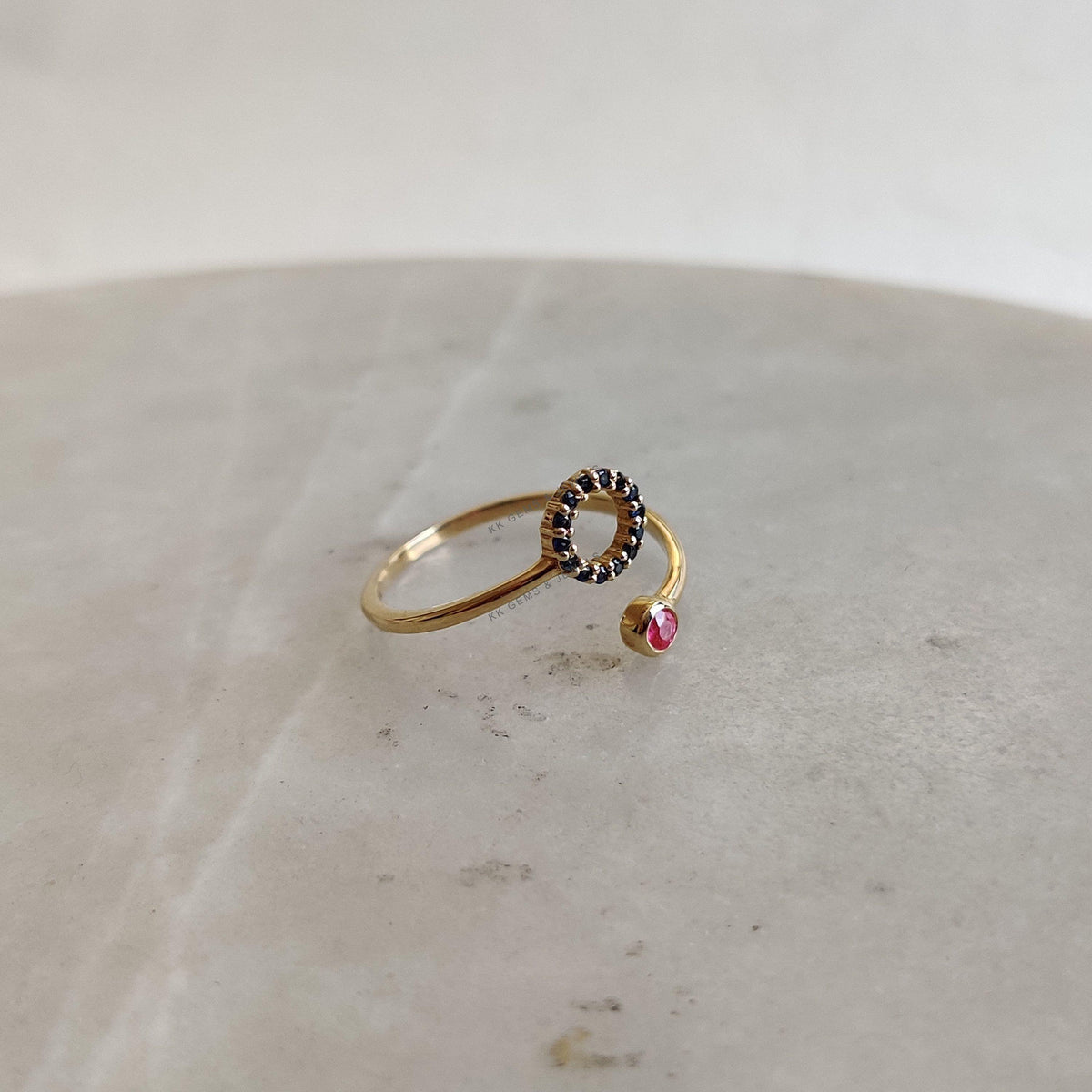 Natural Ruby & Blue Sapphire 14K Solid Yellow Gold Ring, July Birthstone