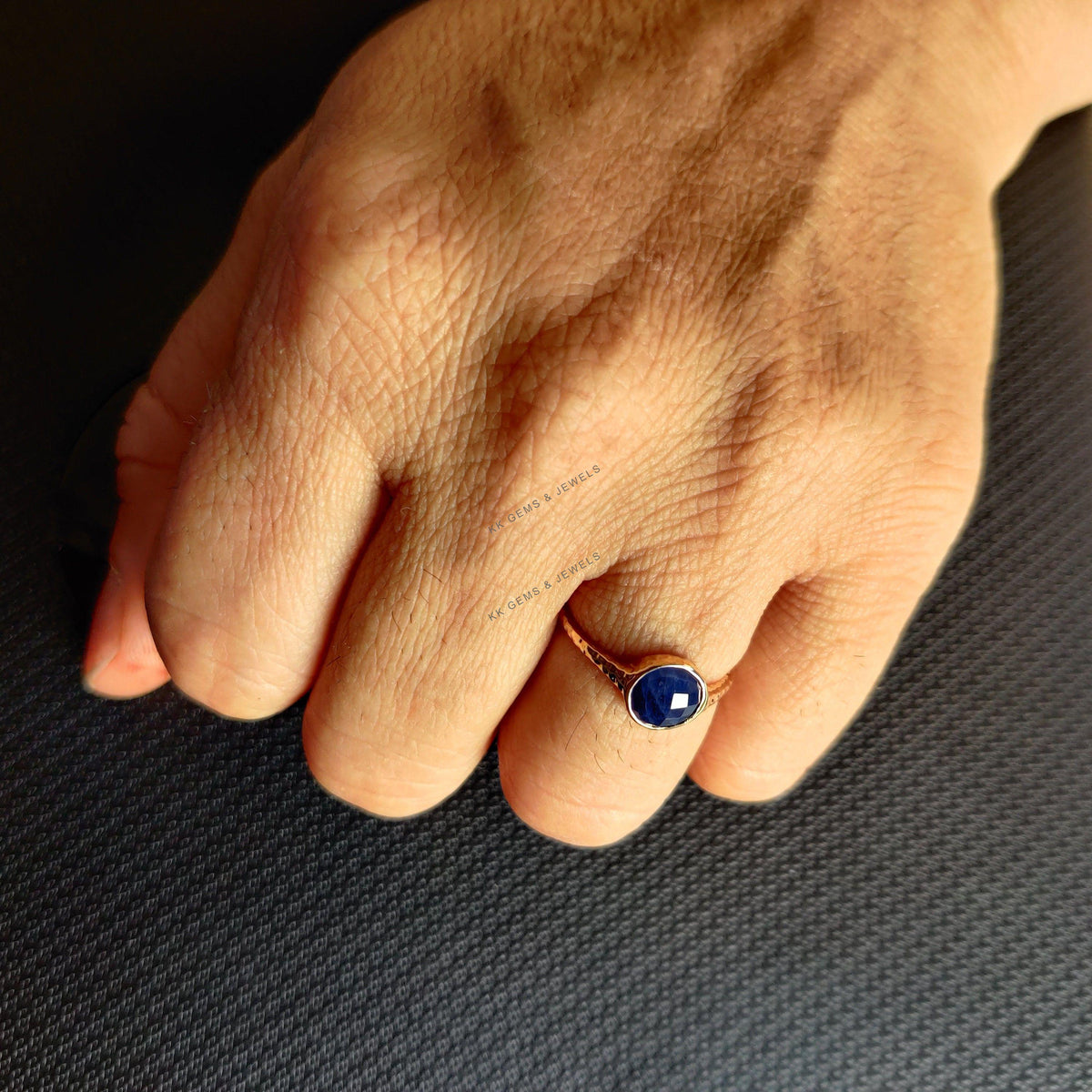 Natural Blue Sapphire Ring, 14K Solid Yellow Gold, September Birthstone