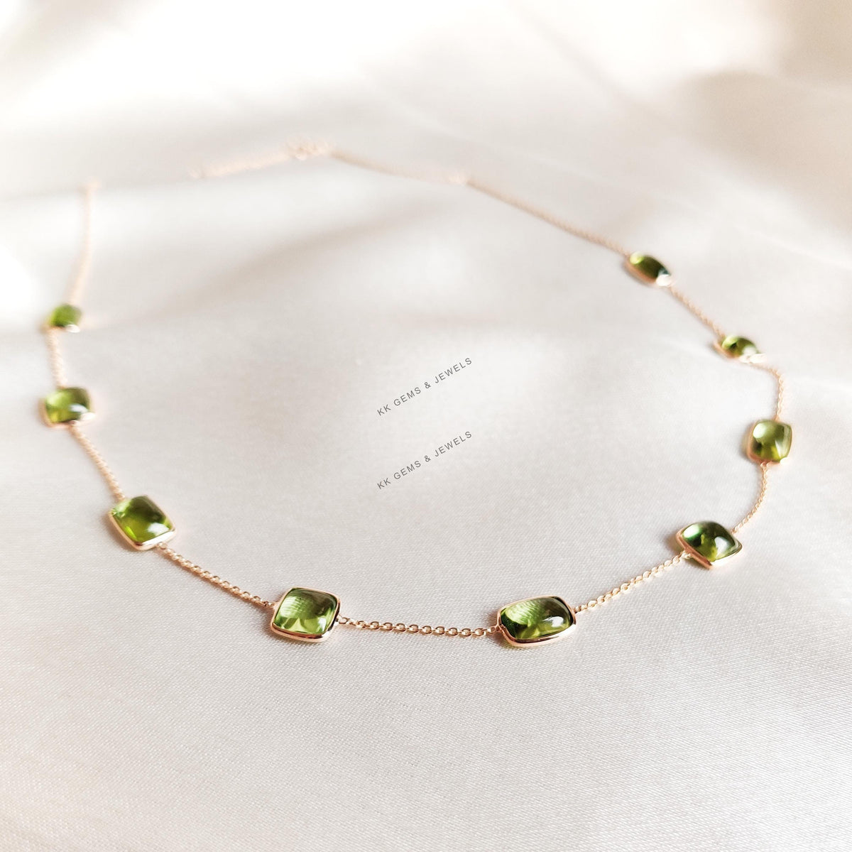 14K Solid Gold Natural Peridot Pendant, August Birthstone, Bezel Set
