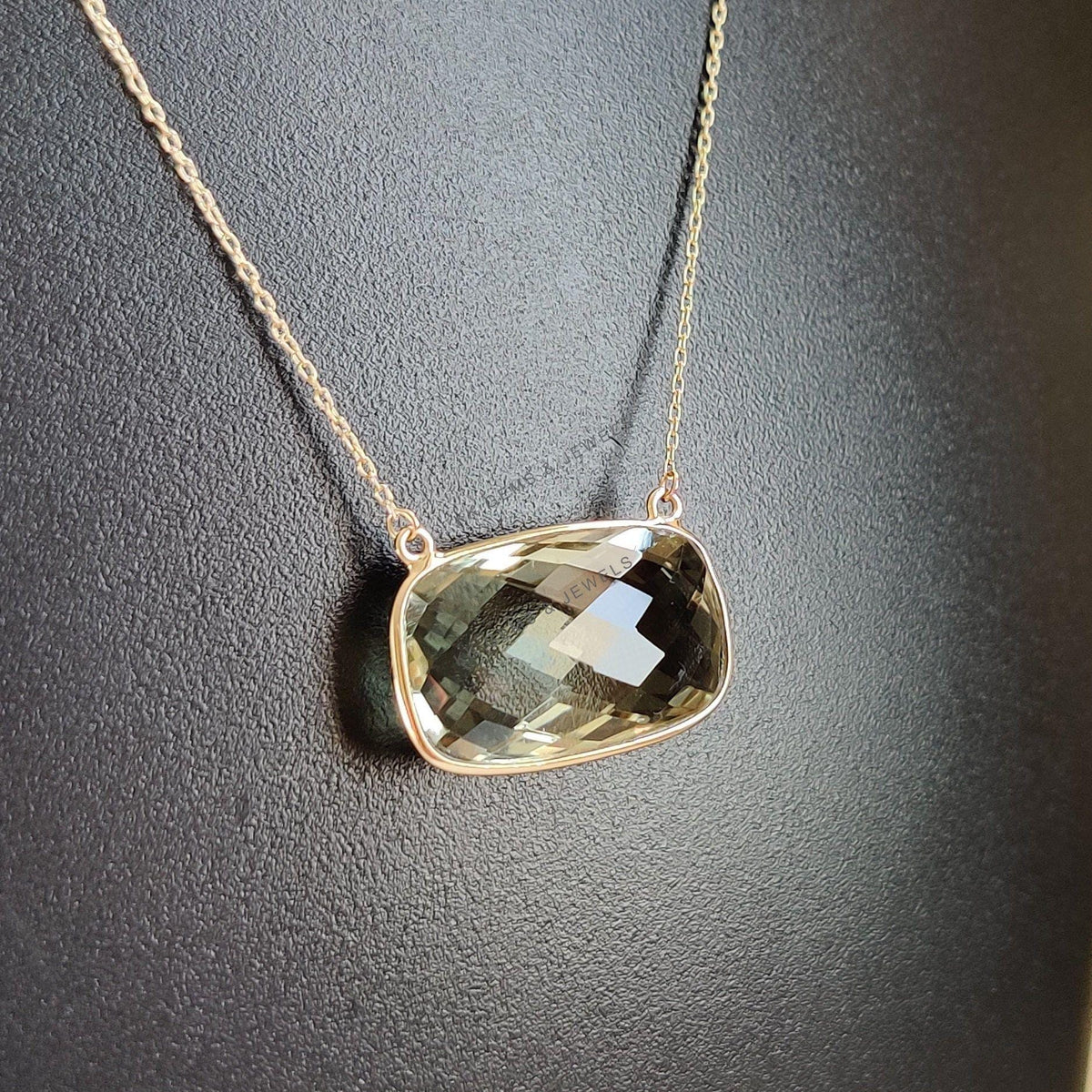 Natural Green Amethyst 14K Solid Yellow Gold Chain Necklace, February Birthstone