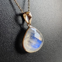 14K Solid Gold Natural Rainbow Moonstone Pendant - June Birthstone