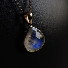 14K Solid Gold Natural Rainbow Moonstone Pendant - June Birthstone