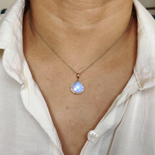 14K Solid Gold Natural Rainbow Moonstone Pendant - June Birthstone