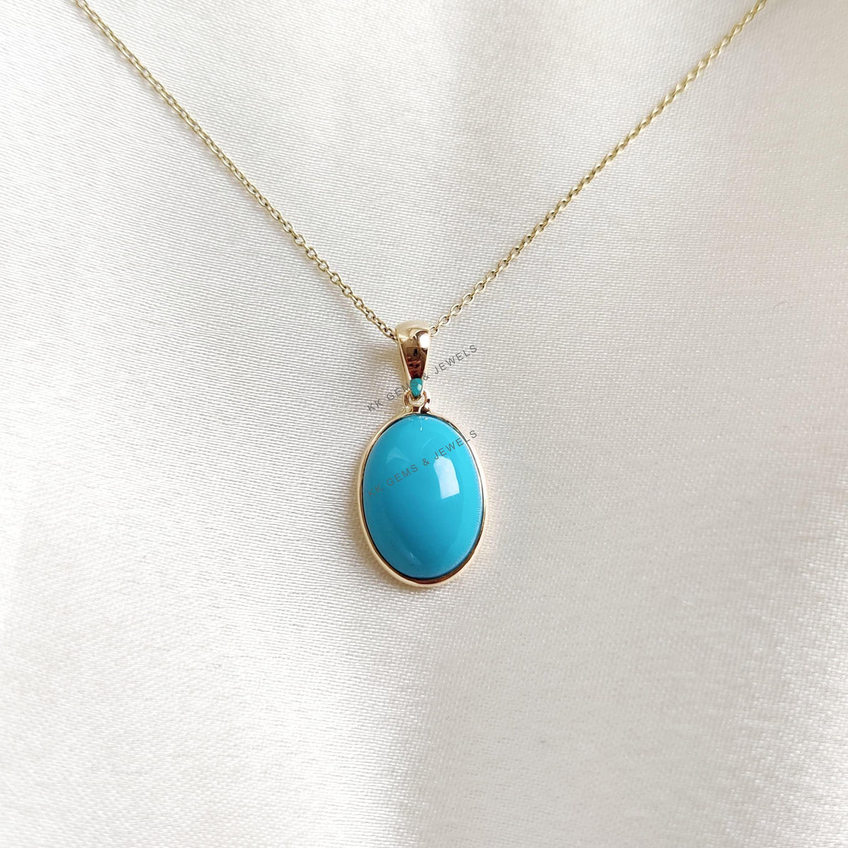 Natural Sleeping Beauty Turquoise Pendant: 14K Solid Yellow Gold, December Birthstone