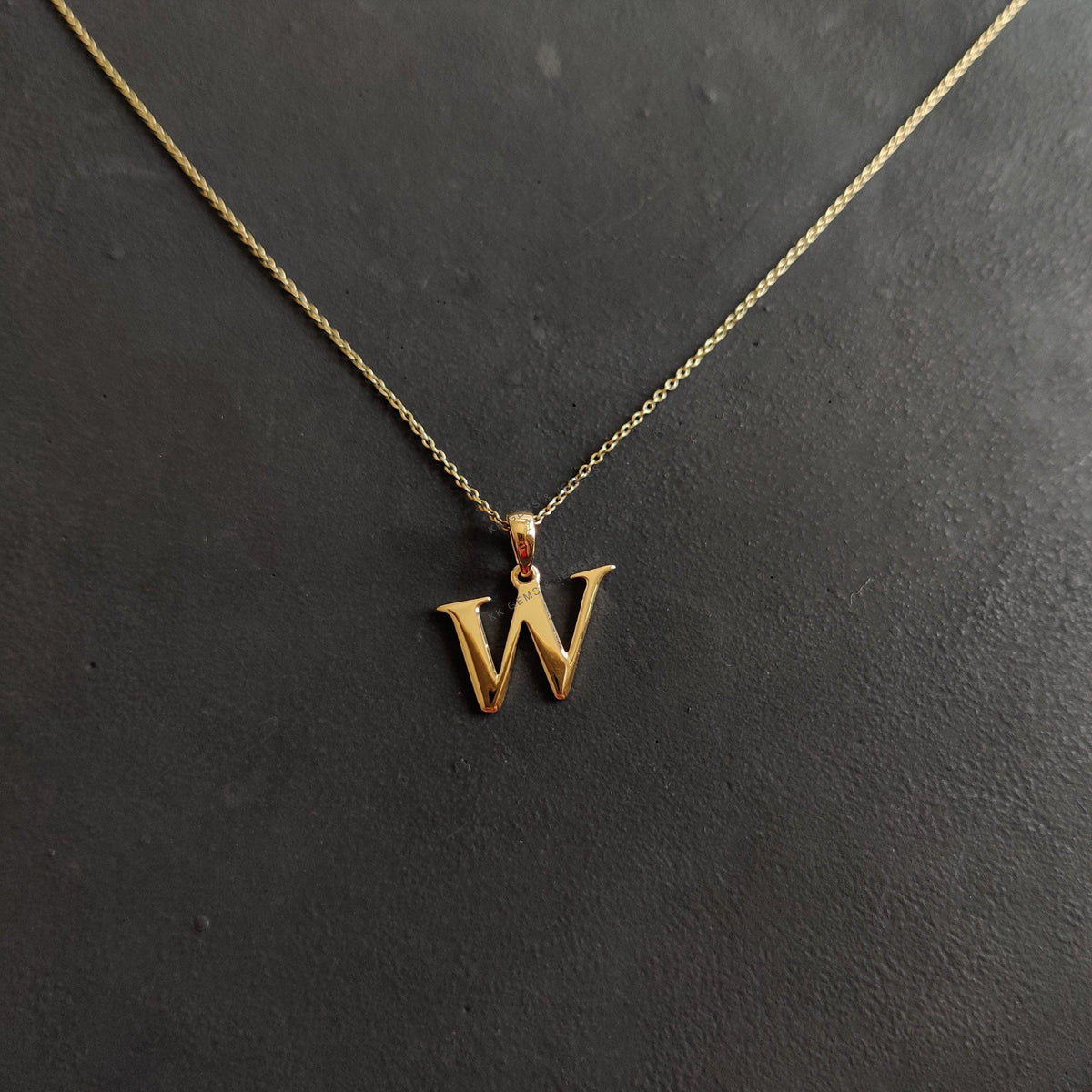14K Solid Yellow Gold Initial W Pendant, Letter Pendant