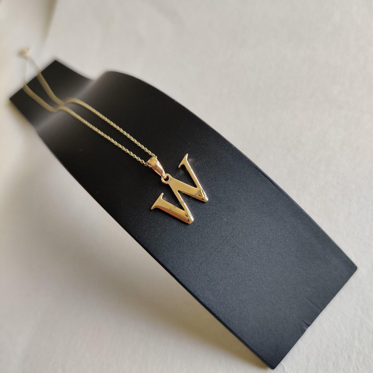 14K Solid Yellow Gold Initial W Pendant, Letter Pendant
