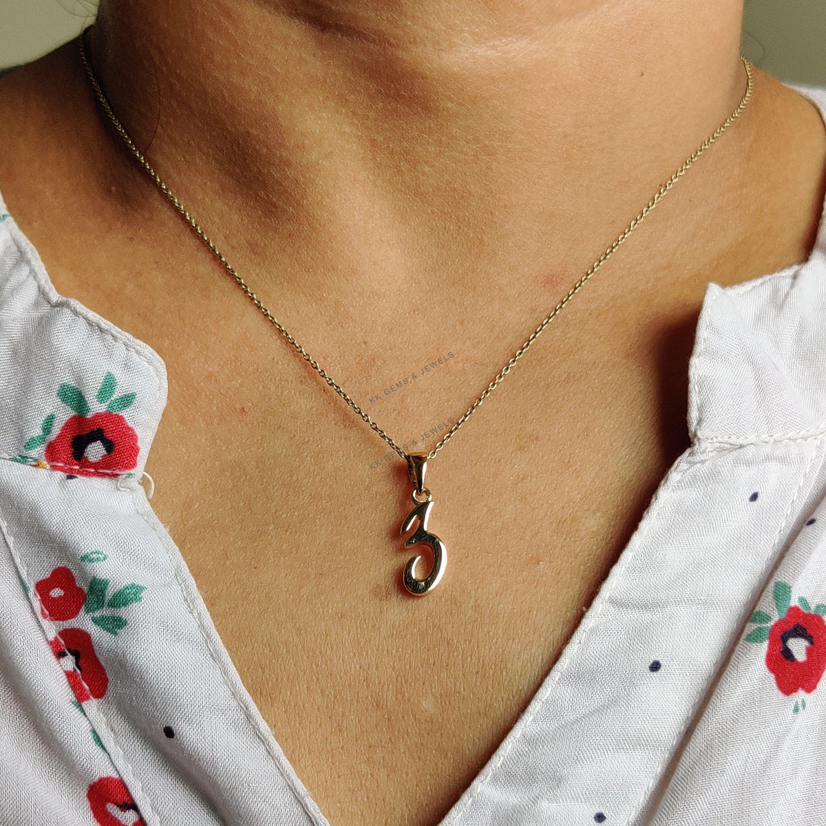 14K Solid Gold Number 3 Pendant: Dainty Birthday Gift