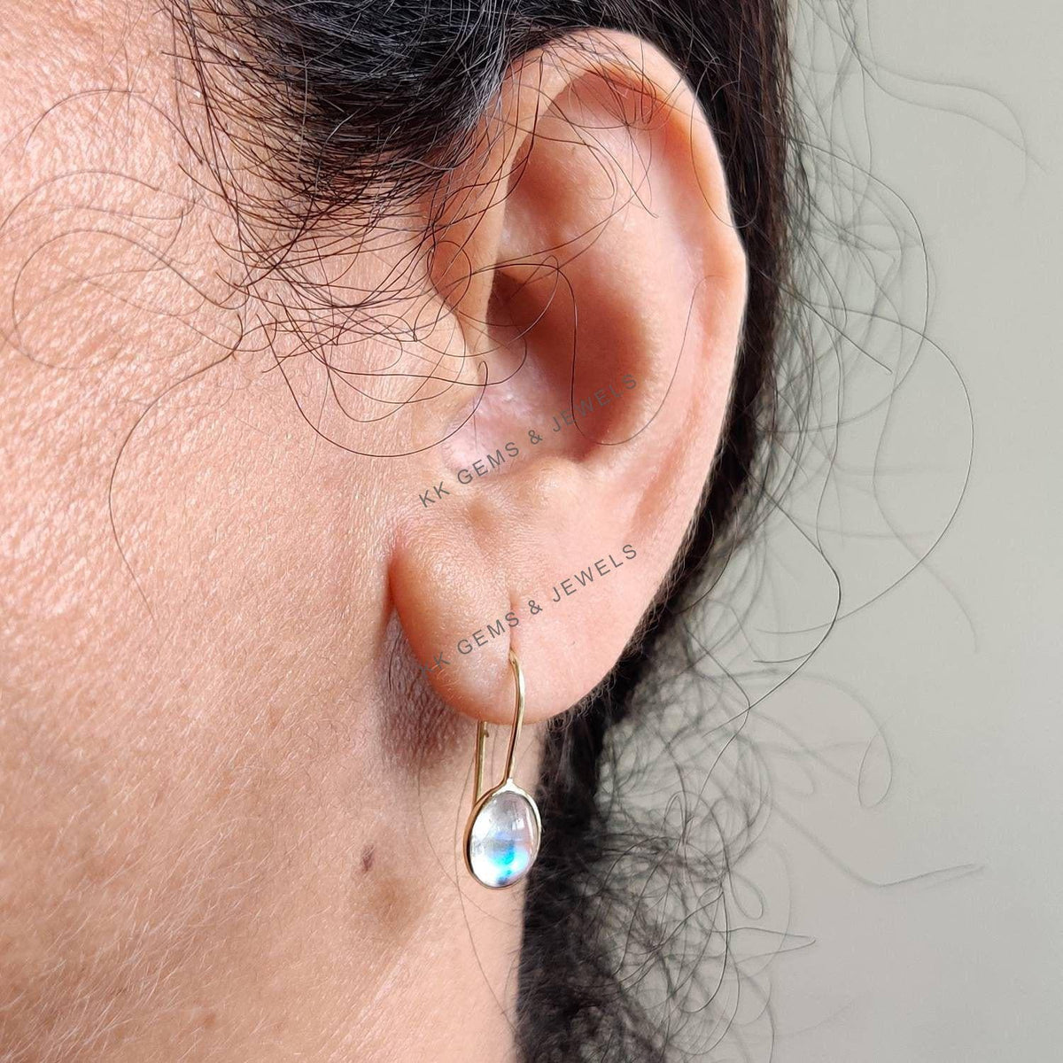 Natural Rainbow Moonstone Earrings, 14K Solid Yellow Gold Bezel Set, June Birthstone