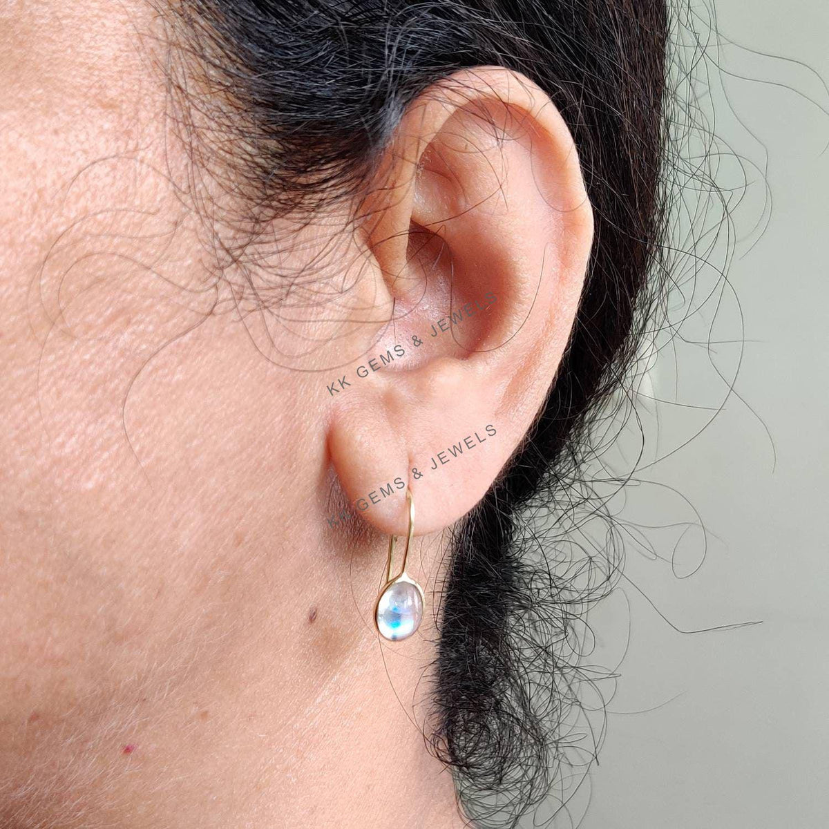 Natural Rainbow Moonstone Earrings, 14K Solid Yellow Gold Bezel Set, June Birthstone