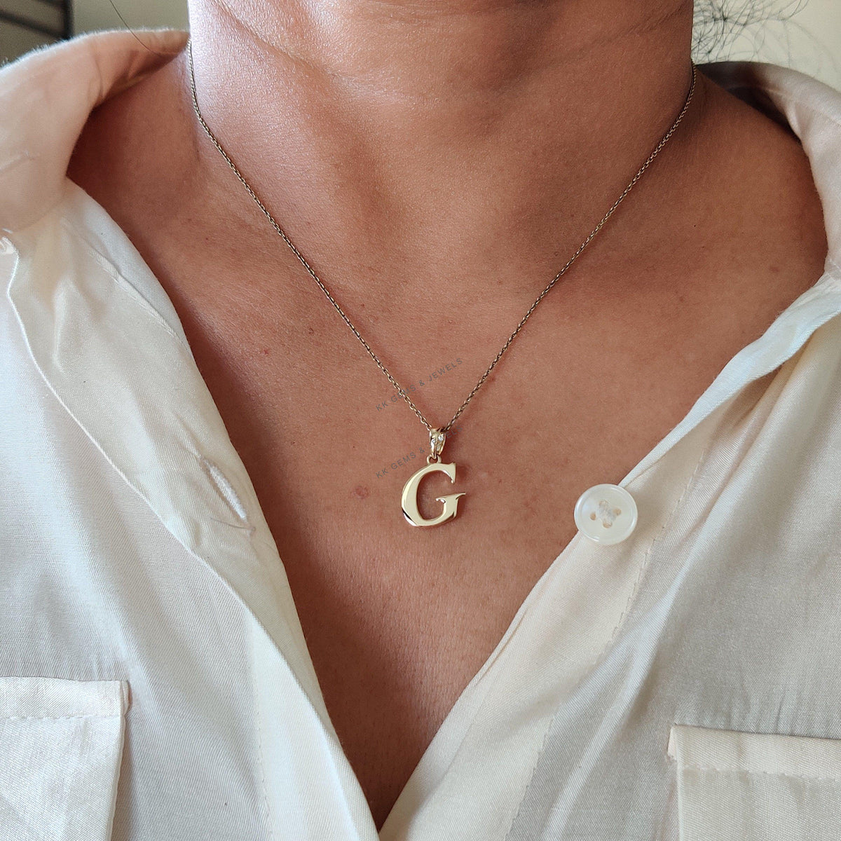 14K Solid Yellow Gold Initial G Pendant, Alphabet  Charm