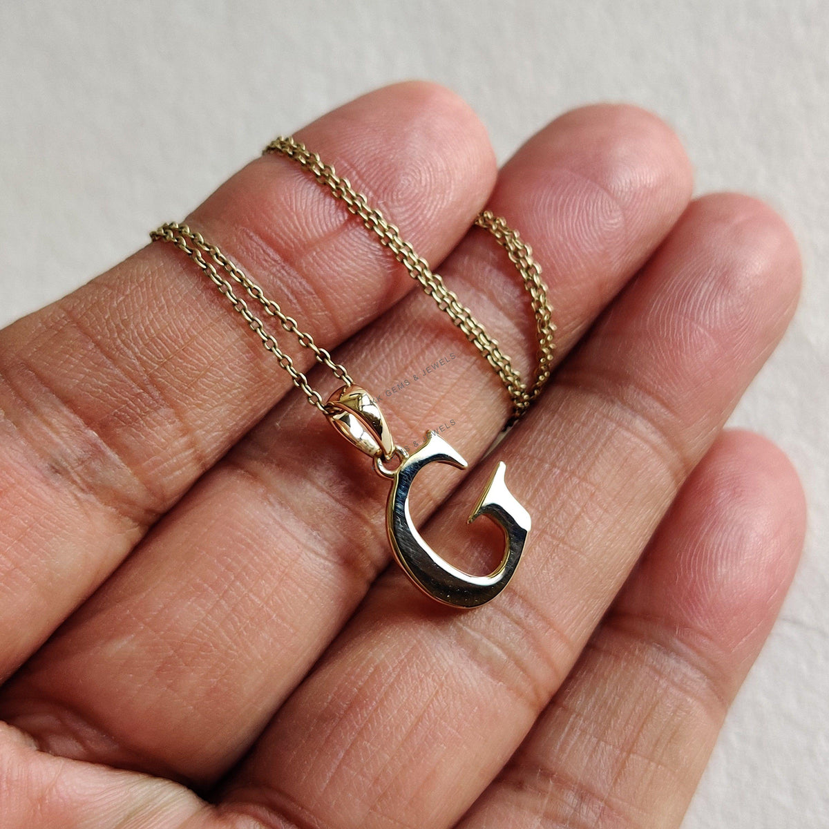 14K Solid Yellow Gold Initial G Pendant, Alphabet  Charm