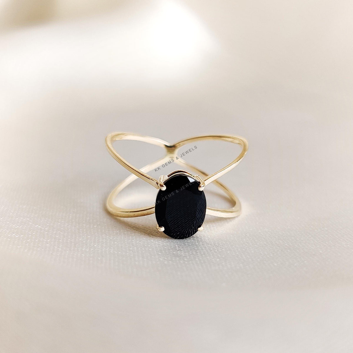 14K Solid Gold Natural Black Onyx Ring: Dainty December Birthstone