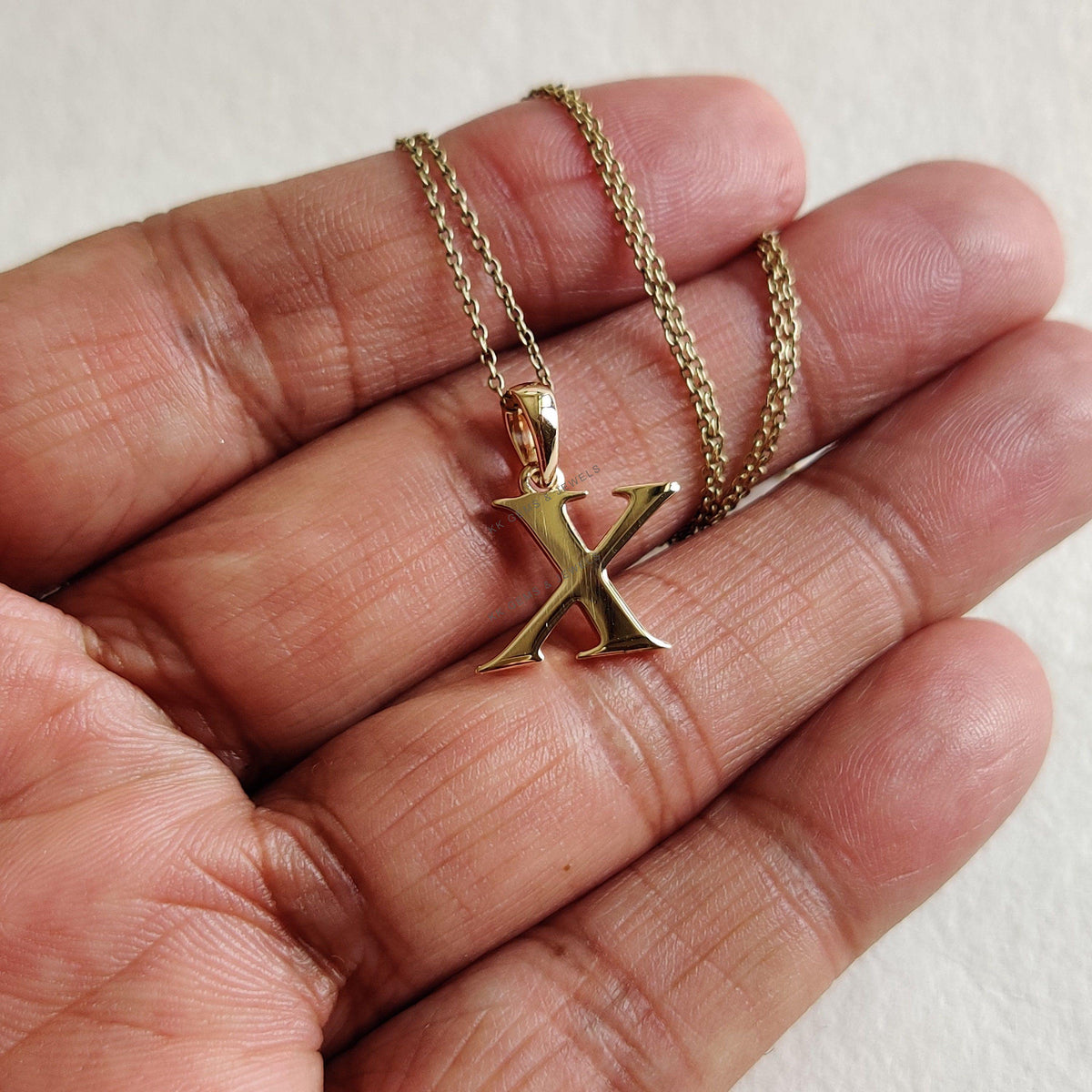 14K Solid Gold Initial X Pendant, Letter Charm