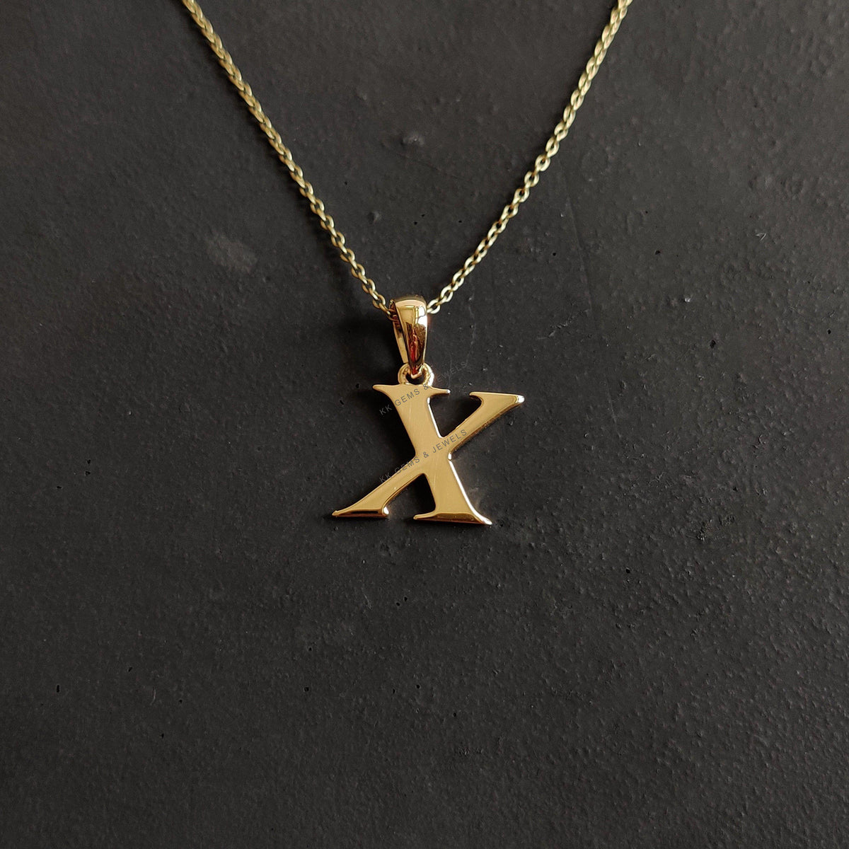 14K Solid Gold Initial X Pendant, Letter Charm