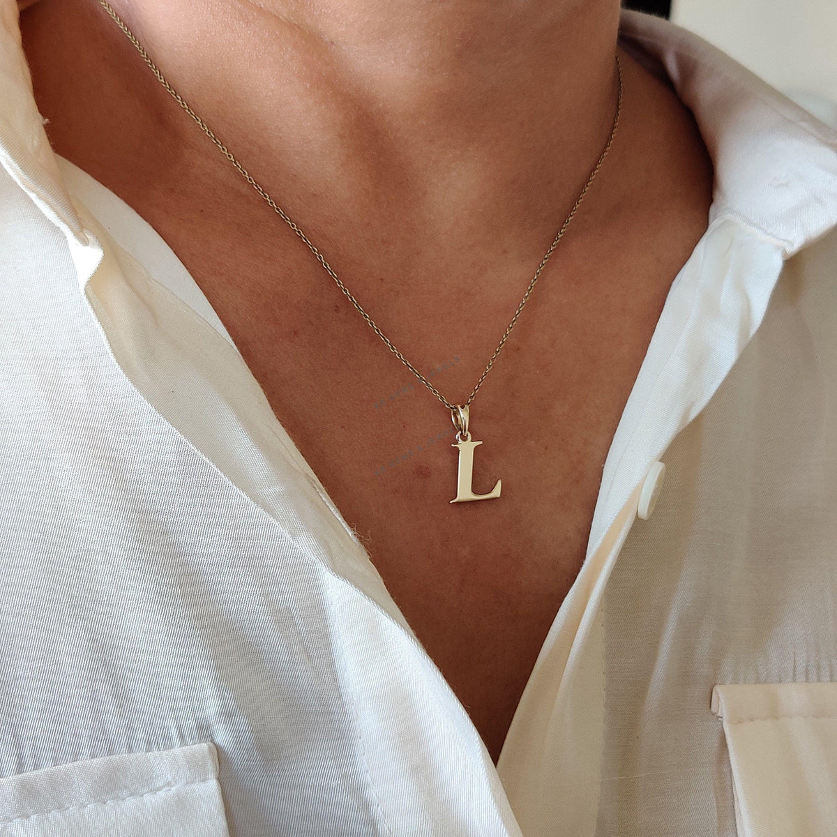 14K Solid Yellow Gold Initial L Pendant, Personalized Charm