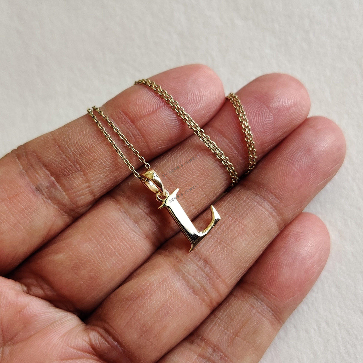 14K Solid Yellow Gold Initial L Pendant, Personalized Charm
