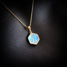 14K Solid Gold Natural Rainbow Moonstone Pendant: June Birthstone Jewelry