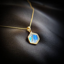 14K Solid Gold Natural Rainbow Moonstone Pendant: June Birthstone Jewelry