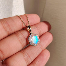 14K Solid Gold Natural Rainbow Moonstone Pendant: June Birthstone Jewelry